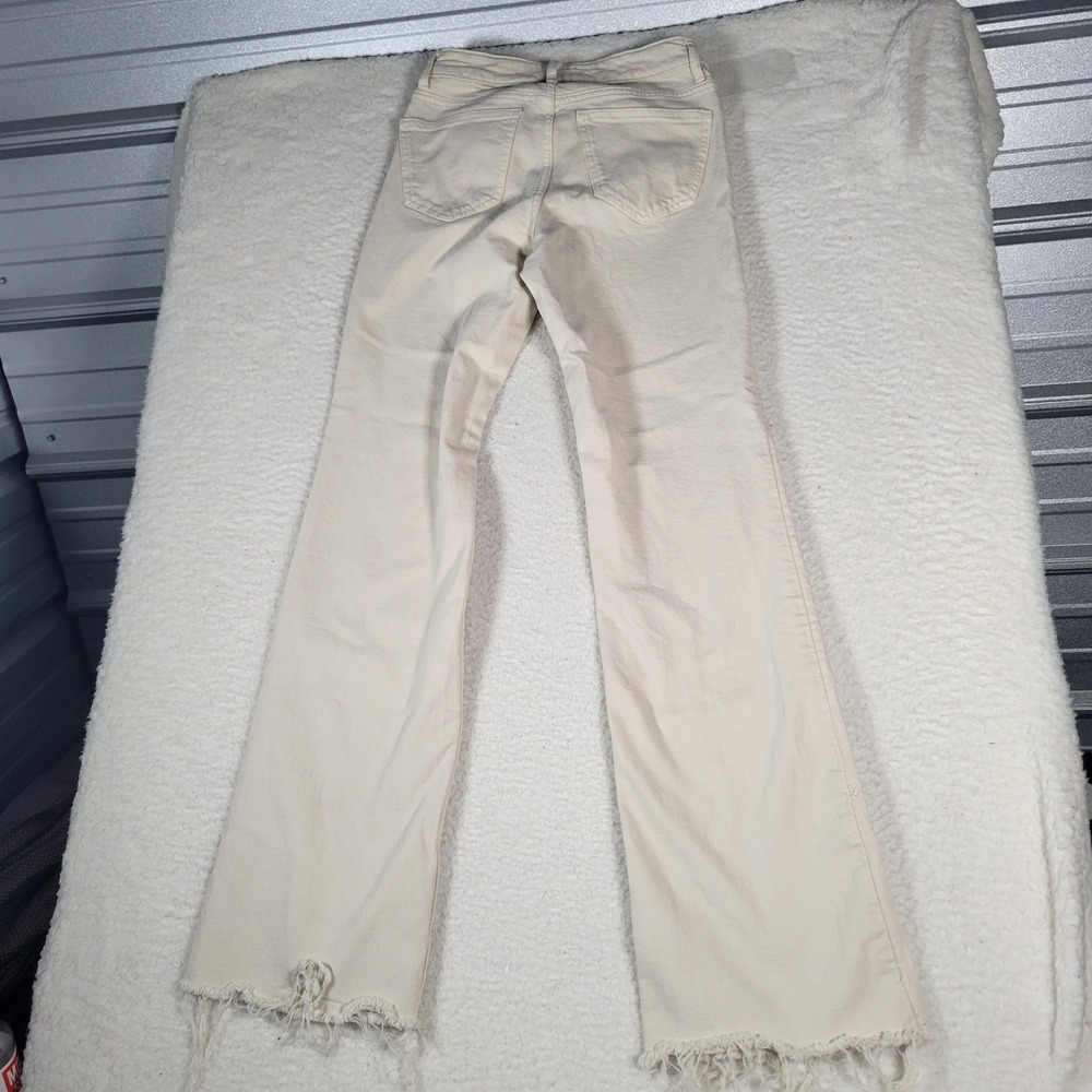MNG‎ Fiona Flare Jeans Men Size 28 Cream Raw Hem Cotton Blend Mid Rise Denim - Picture 12 of 16